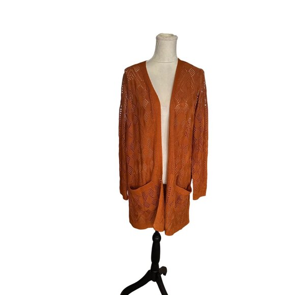 Market & Spruce Cardigan Women's Open Front Loose Knit With Pockets Crochet NWT - Picture 6 of 6
